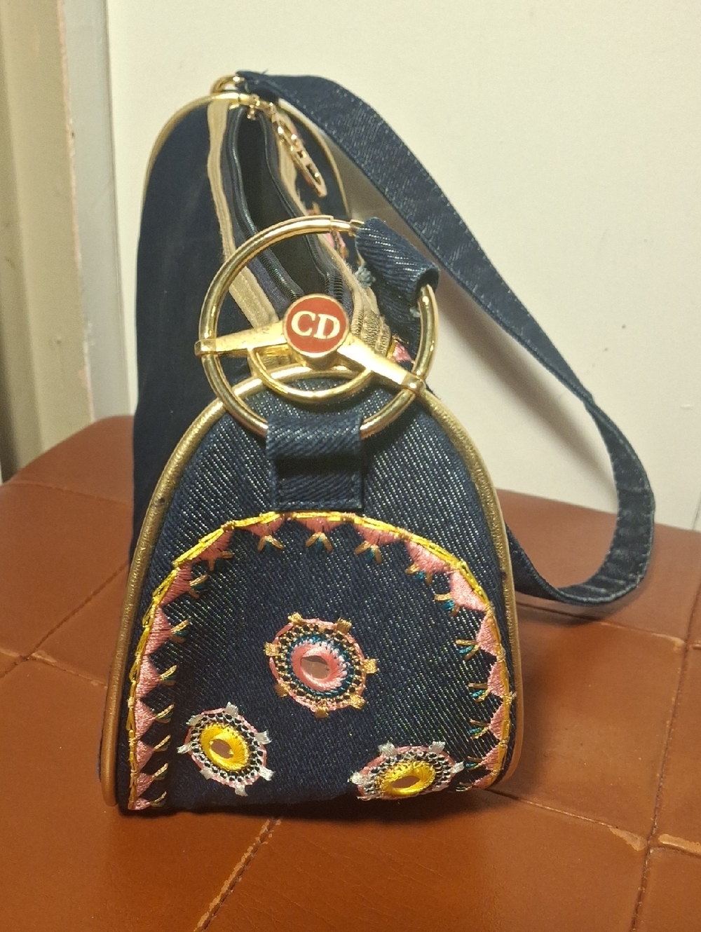 CD Montaigne Navy Embroidered Shoulder Bag - Picture 2 of 9